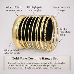 Gold-Tone Costume Bangles Assorted Stackable Styles-10